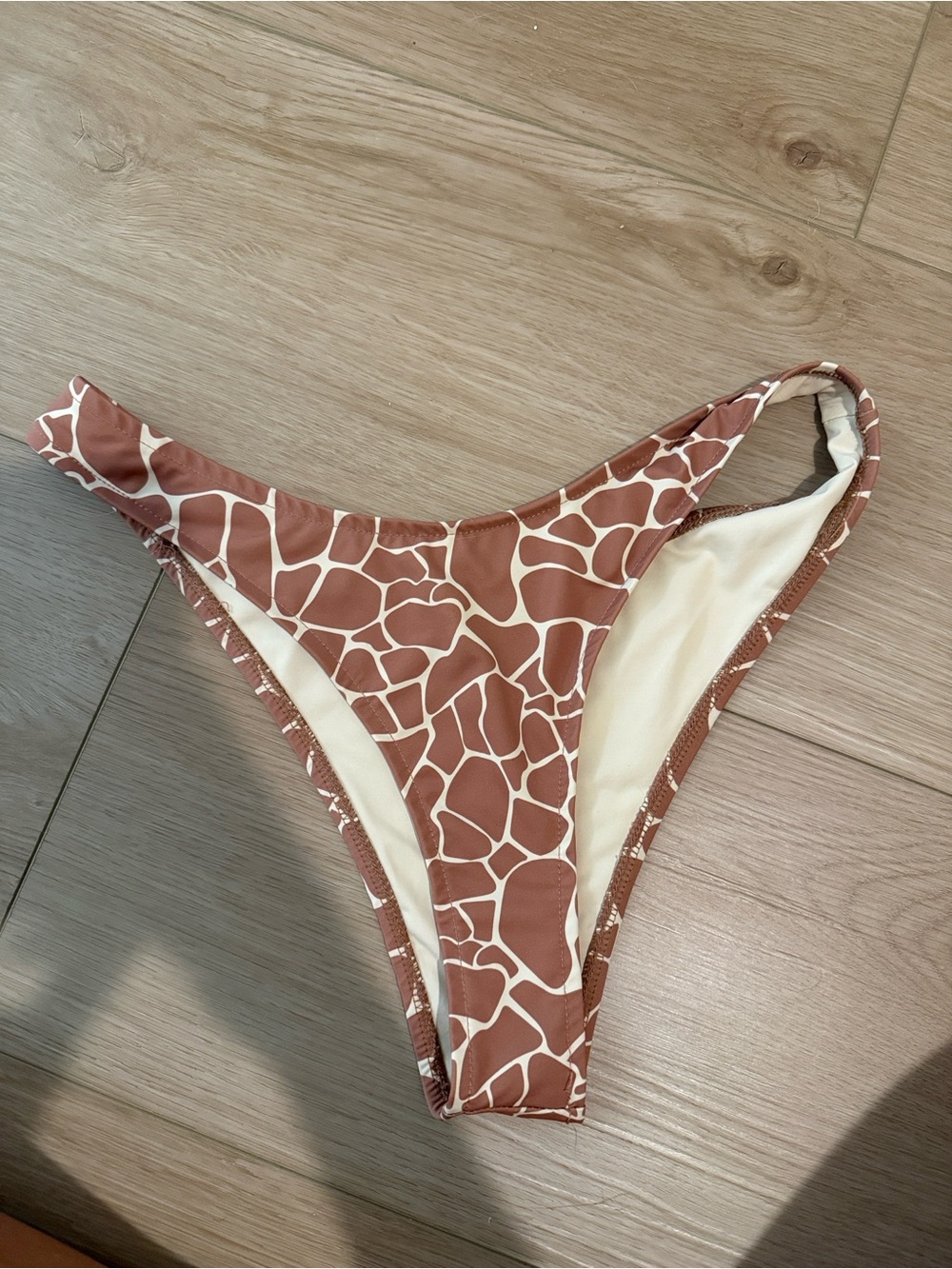 Giraffe-Pattern Bikini Bottom in Brown & Cream